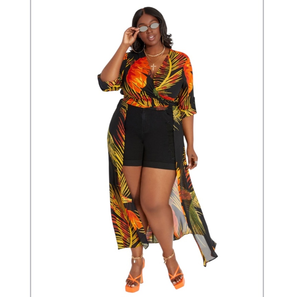 Curvy Girl By Ashley Stewart Coco Duster Bathing Suit Cover Up Sz 4X Tropical